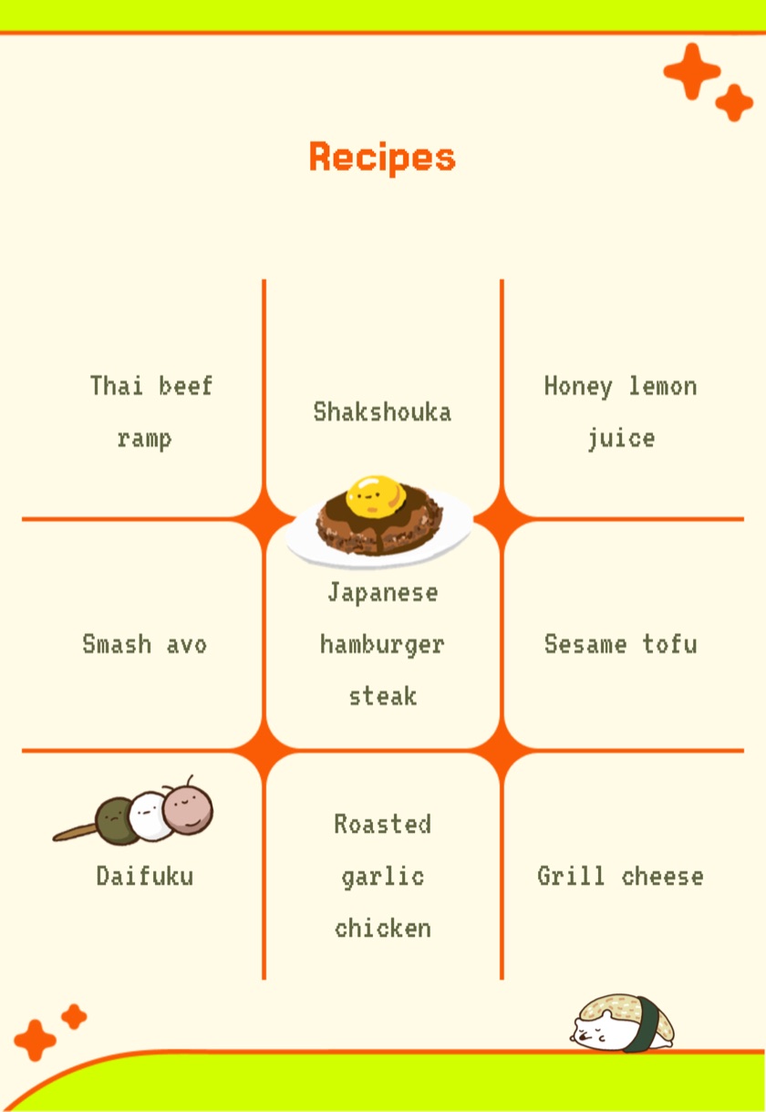 A pinGoal bingo card of recipes to cook